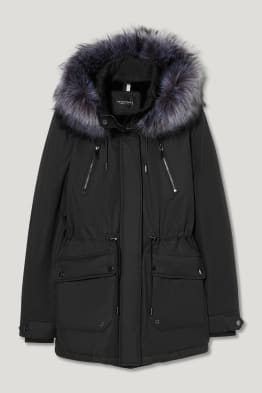 Parka cu glugă și aplicații din blană artificială