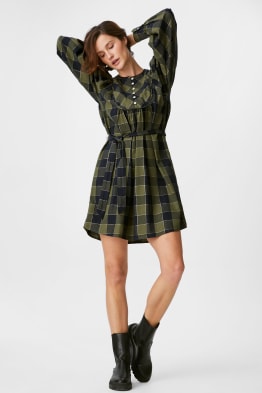 A-line dress - shiny - check