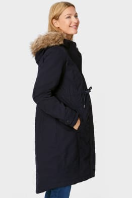 Umstands-Parka mit Kapuze, Kunstfellbesatz und Baby-Einsatz