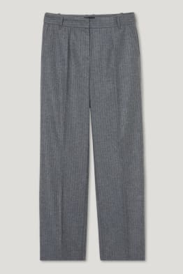 Business kalhoty - wide leg - vlněná směs - úzké proužky