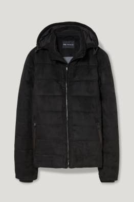 Quilted jacket with hood - faux suede