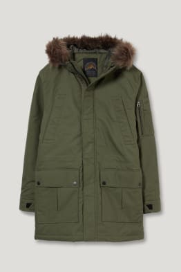 Parka s kapucí a límcem z umělé kožešiny - z recyklovaného materiálu