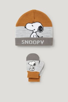 Snoopy - souprava - čepice a palčáky pro miminka- 2dílná