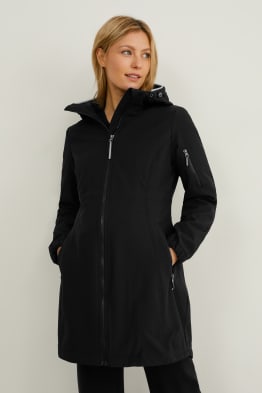 Softshell maternity jacket with hood and baby pouch
