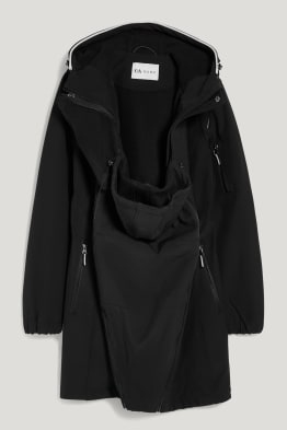 Softshell maternity jacket with hood and baby pouch