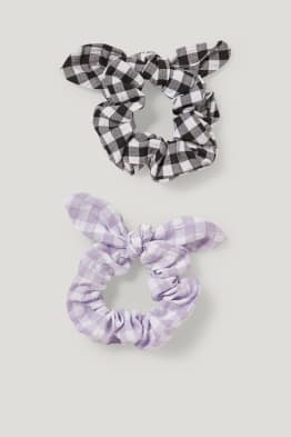 Multipack of 2 - scrunchie with knot detail - check