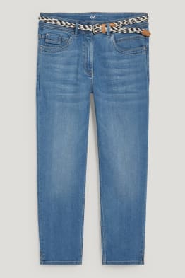 Capri Jeans mit Gürtel - Mid Waist - recycelt