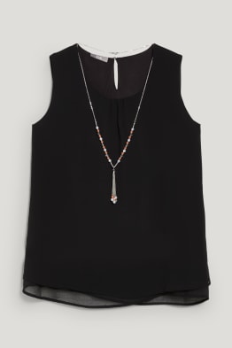 Chiffon blouse top with necklace