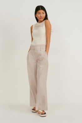 Hose - High Waist - Wide Leg - Leinen-Mix - gestreift