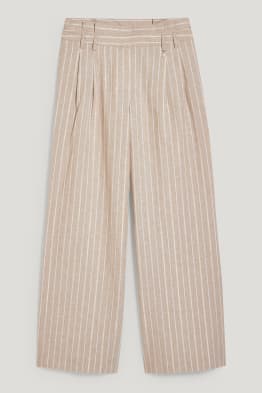 Trousers - high waist - wide leg - linen blend - striped