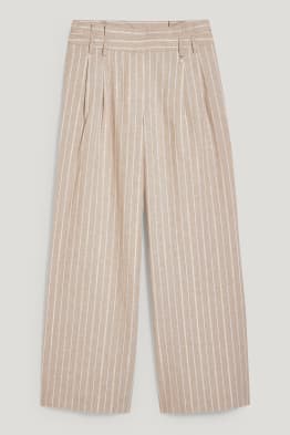 Hose - High Waist - Wide Leg - Leinen-Mix - gestreift