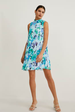 Chiffon dress with plissé pleats - floral