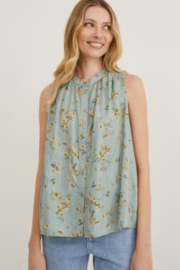 Blusa smanicata - misto lino - a fiori