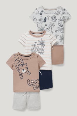 Set - 3 baby short sleeve T-shirts and 3 pairs of sweat shorts - 6 piece