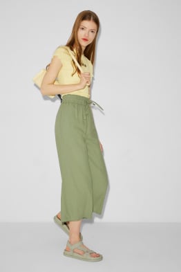 CLOCKHOUSE - kalhoty culotte - high waist - lněná směs