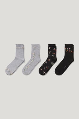 Lot de 4 paires - chaussettes à motif - motif floral - coton bio