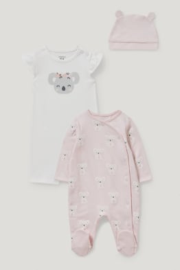 Set - 2 pijamale salopetă și căciulă bebeluși - bumbac organic