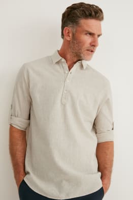 Camicia - regular fit - colletto all’italiana - misto lino