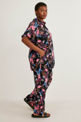 Stoffhose - Mid Waist - Wide Leg - geblümt