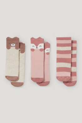 Multipack 3 ks - zvířátka - protiskluzové ponožky pro miminka s motivem