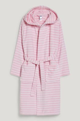 Terry bathrobe with hood - organic cotton - striped