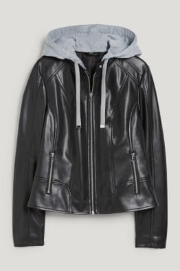 Blouson de motard à capuche - similicuir