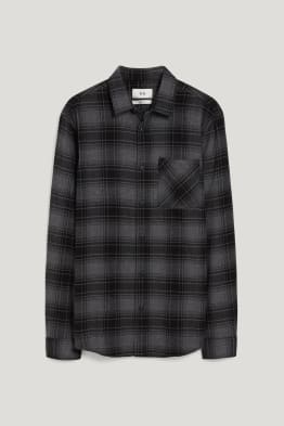 Camicia di flanella - regular fit - collo all'italiana - quadretti