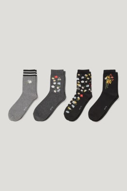 Lot de 4 paires - chaussettes à motif - à fleurs - coton bio