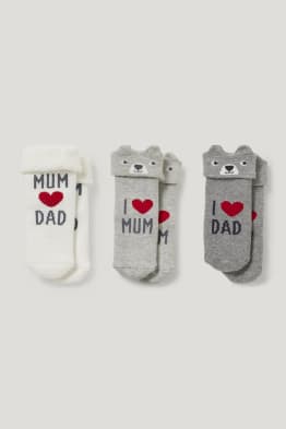 Confezione da 3 - mamma e papà - calzini neonati con motivo - inverno