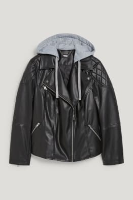 Blouson de motard à capuche - similicuir