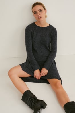Mode Jurken Sweaterjurken Glam Collection Sweaterjurk lichtgrijs gestippeld casual uitstraling 