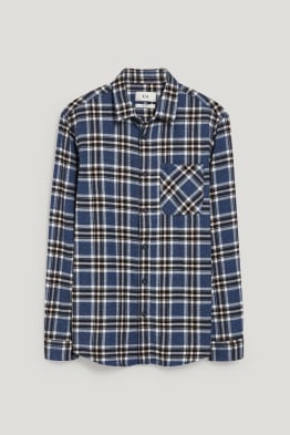 Camicia di flanella - regular fit - collo all'italiana - quadretti