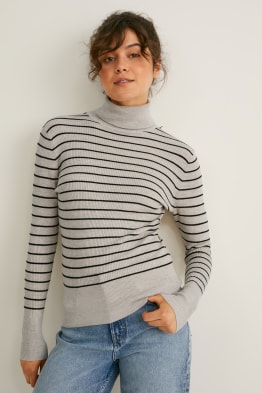 Polo neck jumper - LENZING™ ECOVERO™ - striped
