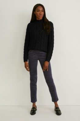 Velvet trousers - mid-rise waist - slim fit - LYCRA® - patterned