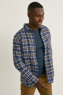 Camicia di flanella - regular fit - collo all'italiana - quadretti