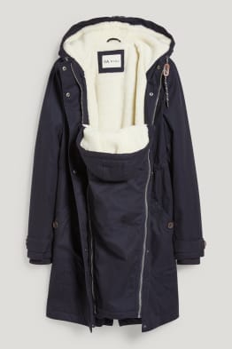 Maternity parka with hood and baby pouch