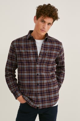 Cămașă din flanel - regular fit - guler Kent - în carouri