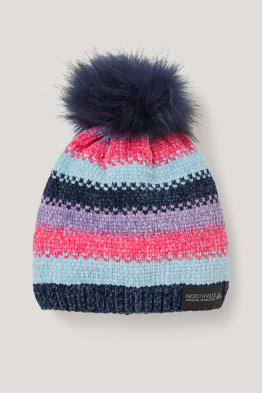 Chenille knitted hat - striped