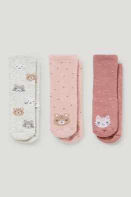 Lot de 3 paires - animaux - chaussettes antidérapantes à motif pour bébé