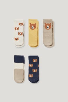 Multipack of 5 - bear - baby socks with motif