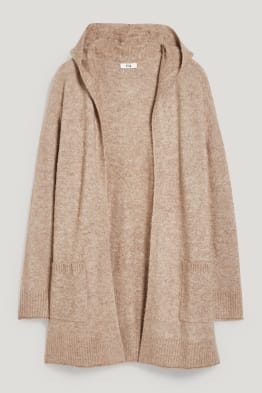 Bouclé-Strickjacke mit Kapuze