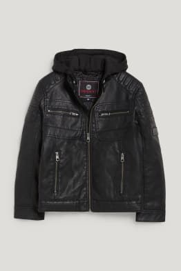 Bikerjacke mit Kapuze - Lederimitat