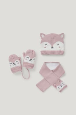 Set - baby hat, scarf and mittens - 3 piece