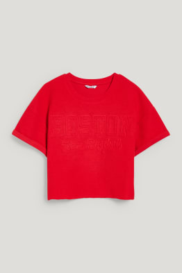 C&A Clockhouse T-shirt imprim\u00e9 brun-rose lettrage imprim\u00e9 style d\u00e9contract\u00e9 Mode Hauts T-shirts imprimés 