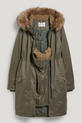 Parka ciążowa z kapturem i wstawką na niemowlę - zima