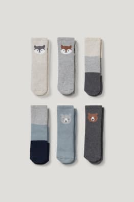 Multipack of 6 - animals - baby non-slip socks with motif