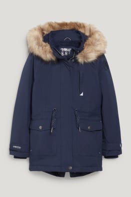 Parka with hood and faux fur trim - winter