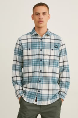 Camicia di flanella - regular fit - collo all'italiana - quadretti