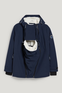 Maternity outdoor jacket with hood and baby pouch
