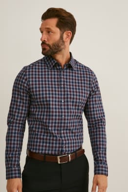 Business košile - slim fit - kent - snadné žehlení - kostkovaná